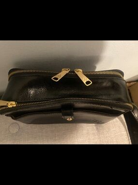 Patricia Nash Black Leather Toiletry Dopp with Gold Hardware
